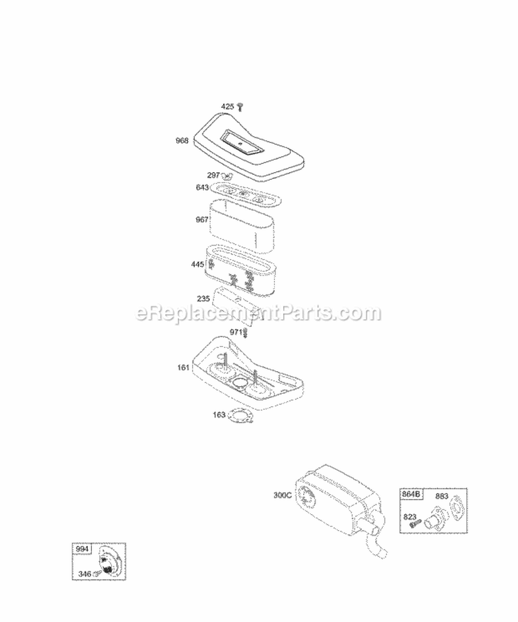 Air Cleaner Muffler Diagram and Parts List for 463707-0143-E2  Briggs and Stratton Engine